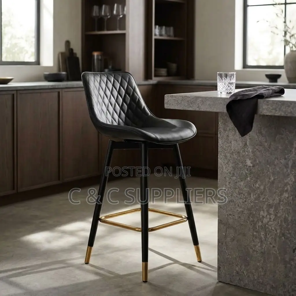 Black Leather Kitchen Footstool.
