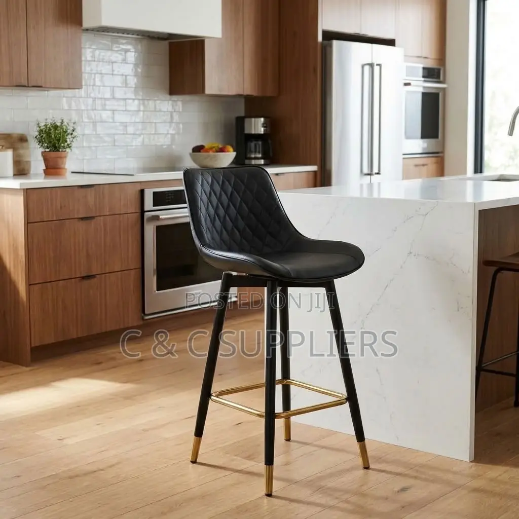 Black Leather Kitchen Footstool.