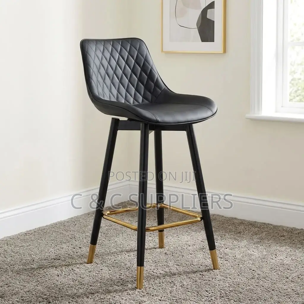 Black Leather Kitchen Footstool.