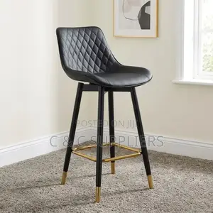 Black Leather Kitchen Footstool.