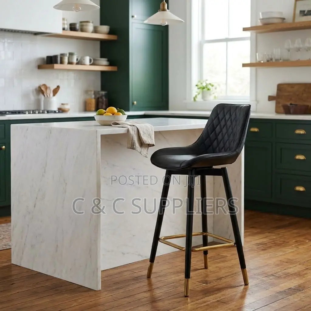 Black Leather Kitchen Footstool.