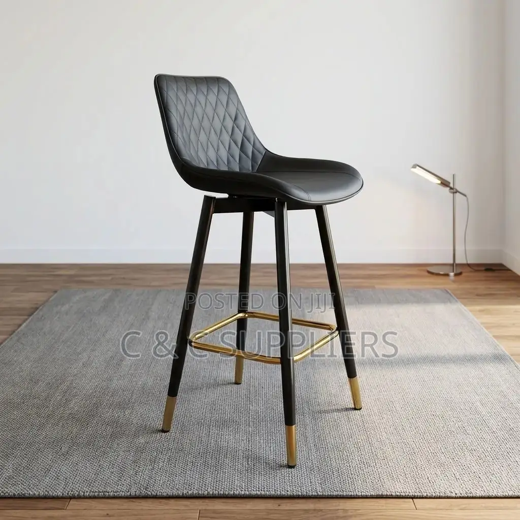 Black Leather Kitchen Footstool.