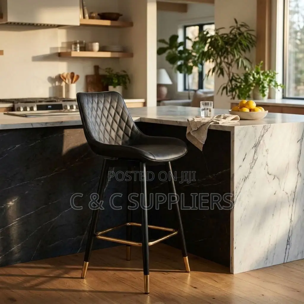 Black Leather Kitchen Footstool.