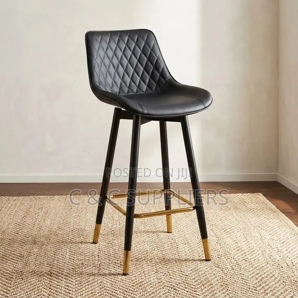 Black Leather Kitchen Footstool.