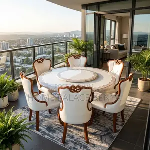 Home Dining Set; Leather Chairs With Turn Table Dining Set