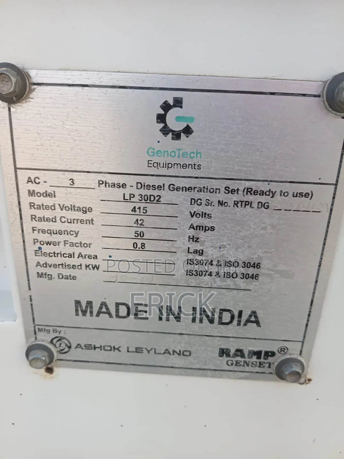 Diesel 3 Phase Genarator 30kva