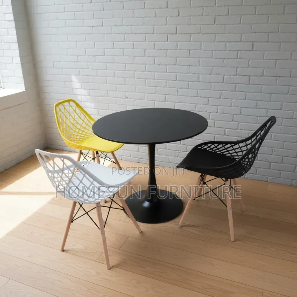 Dining Set – Round Black Table With Three Chairs