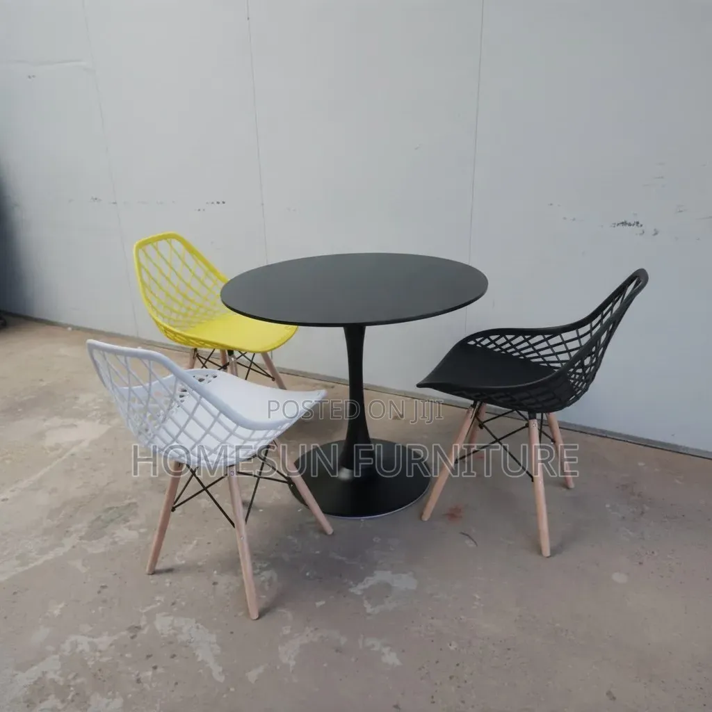 Dining Set – Round Black Table With Three Chairs