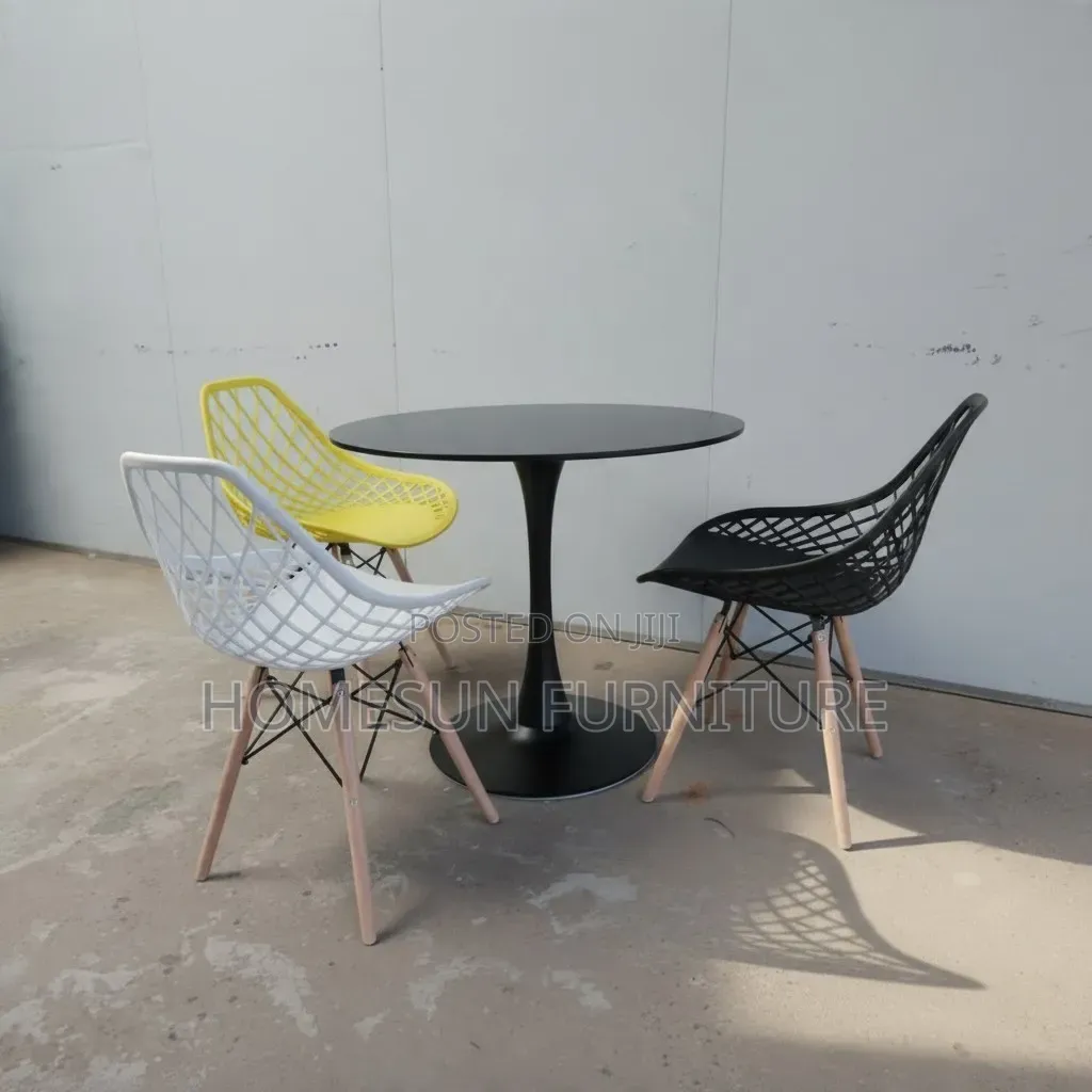 Dining Set – Round Black Table With Three Chairs