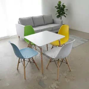 Dining Set – White Table With Four Colourful Chairs