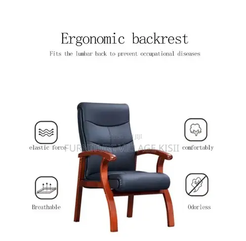 Leather Visitor Office Chair-With Mahogany Arm