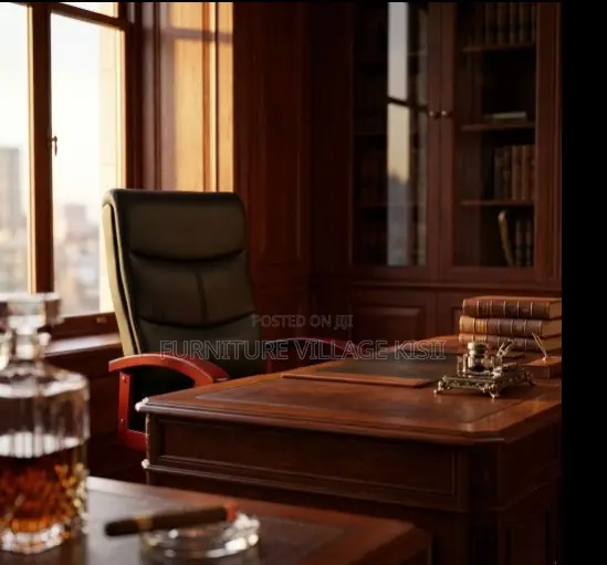 Leather Visitor Office Chair-With Mahogany Arm