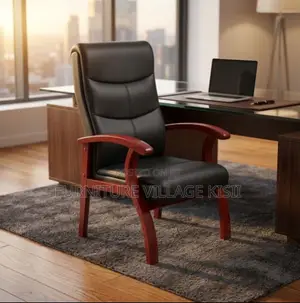 Leather Visitor Office Chair-With Mahogany Arm