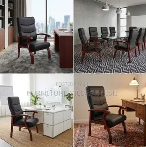 Leather Visitor Office Chair-With Mahogany Arm
