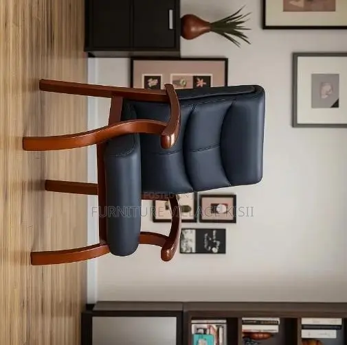 Leather Visitor Office Chair-With Mahogany Arm