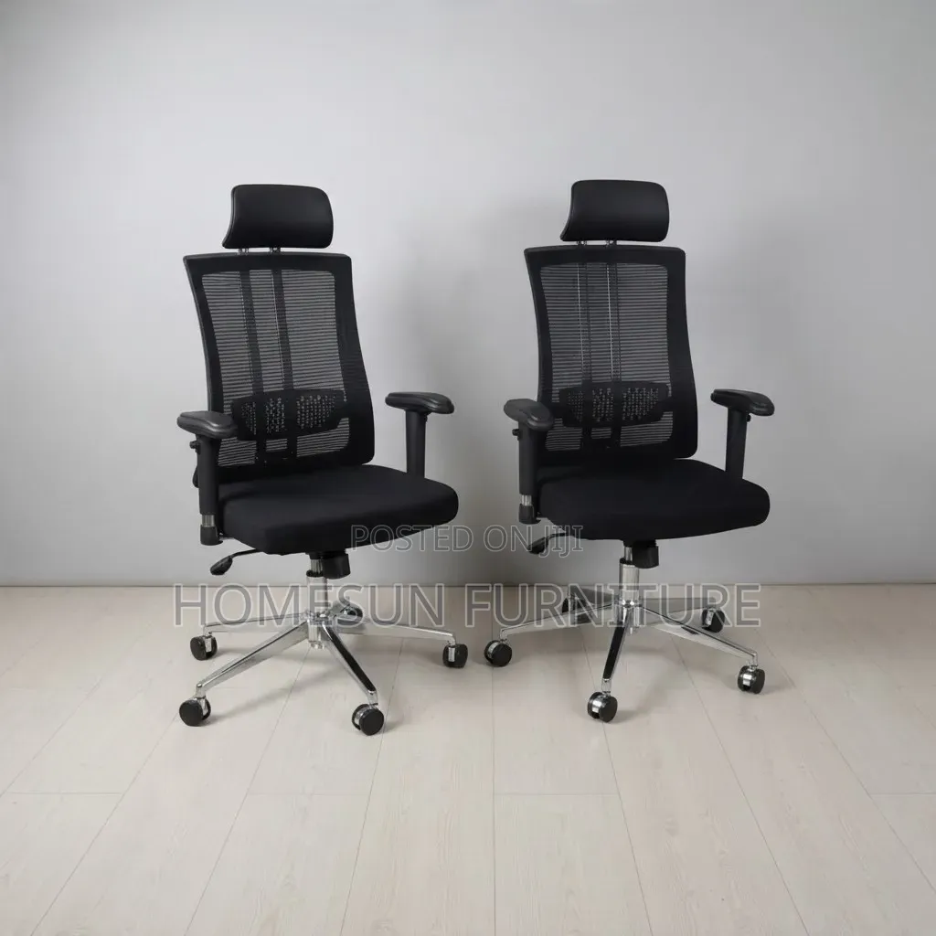 Office Chair – Black Mesh Ergonomic Seat With Headrest