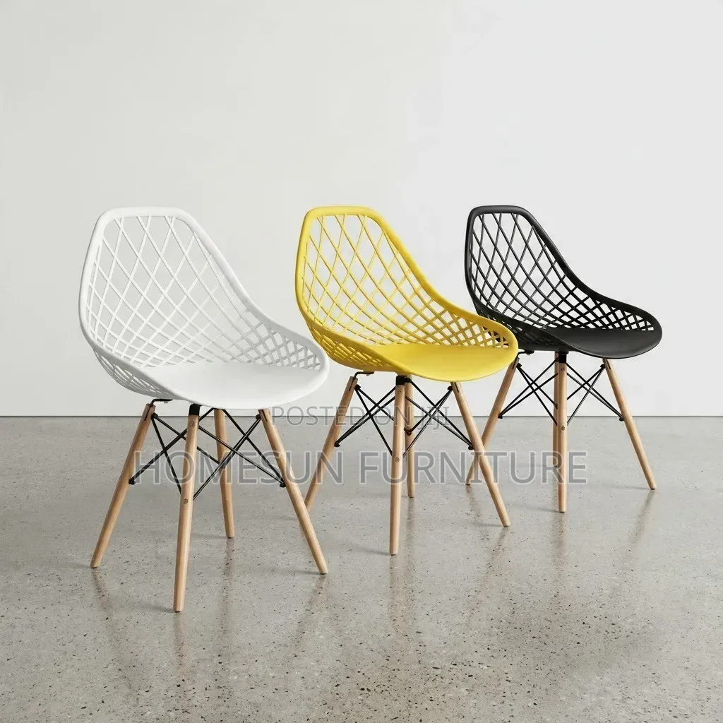 Dining Chair – Modern Plastic Seat With Wooden Legs