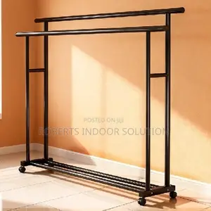 Clothes Hanger Rack With Wheels and Bottom Shelf for Bedroom