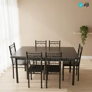 Dining Set – Black Rectangular Table With Six Chairs