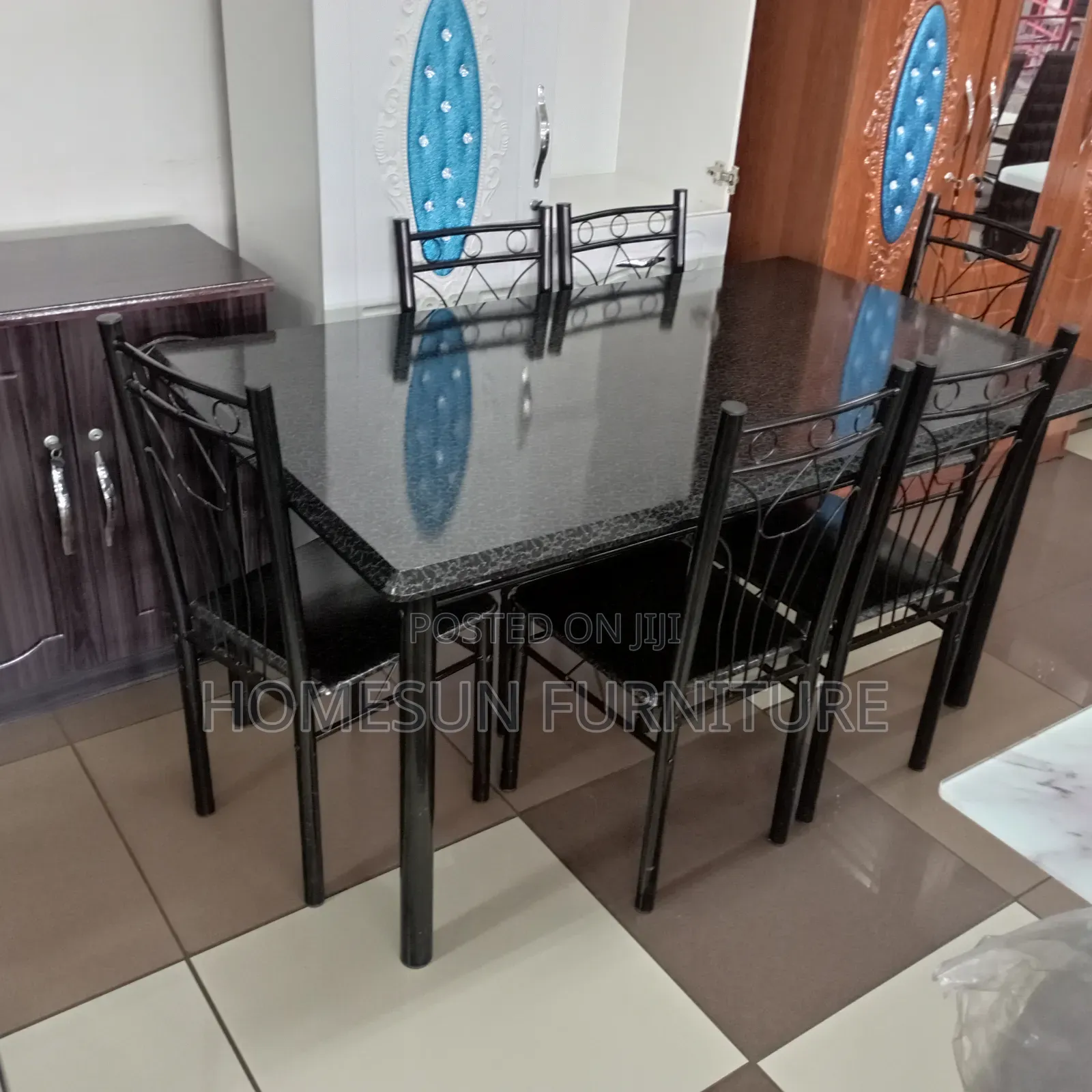 Dining Set – Black Rectangular Table With Six Chairs