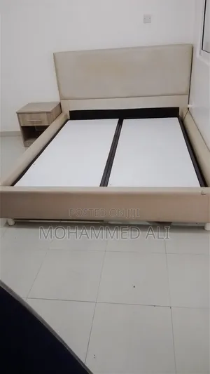 Beige Upholstered Platform Bed