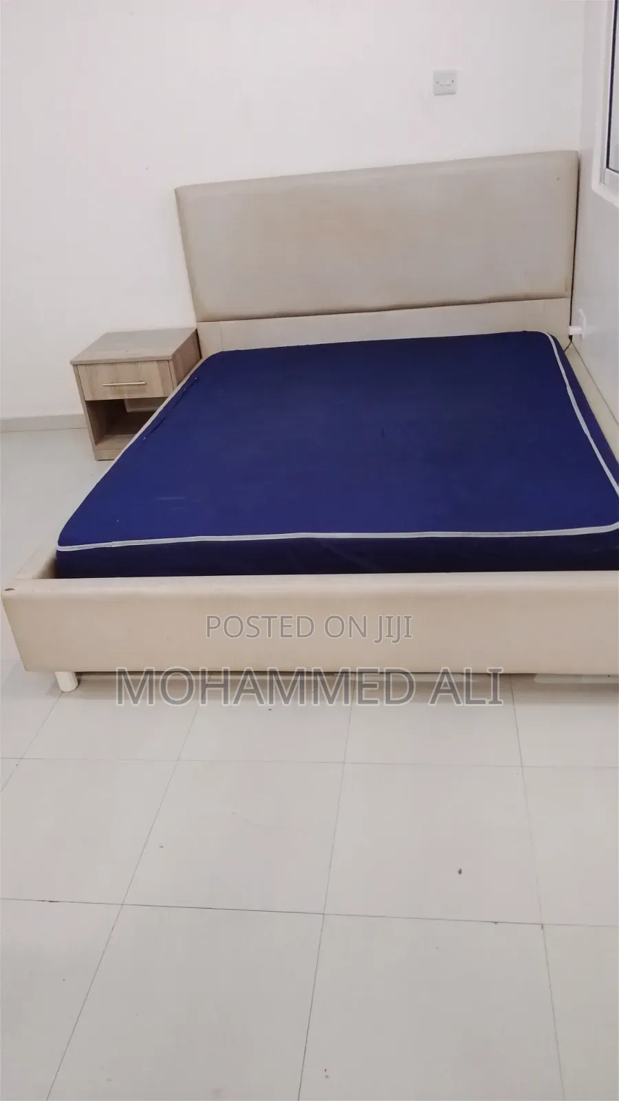 Beige Upholstered Platform Bed