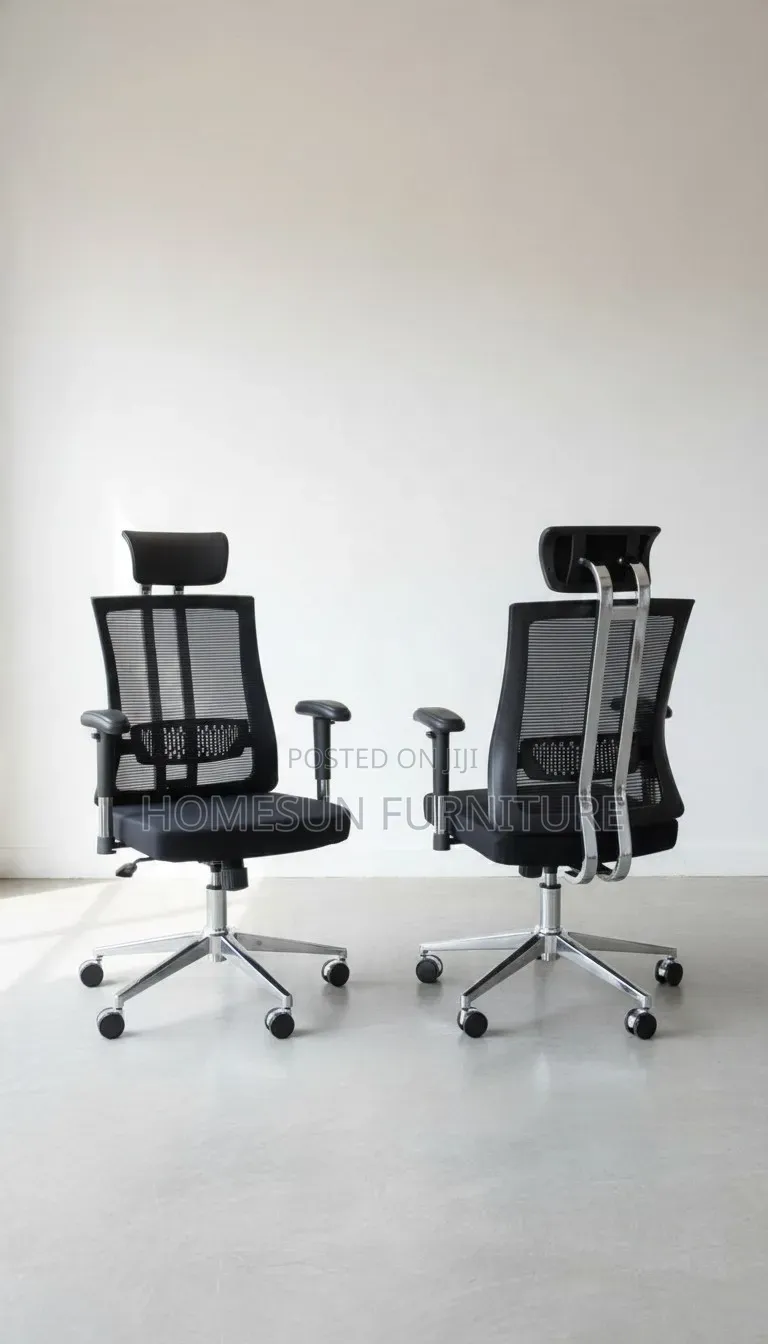 Office Chair – Black Ergonomic Mesh With Headrest