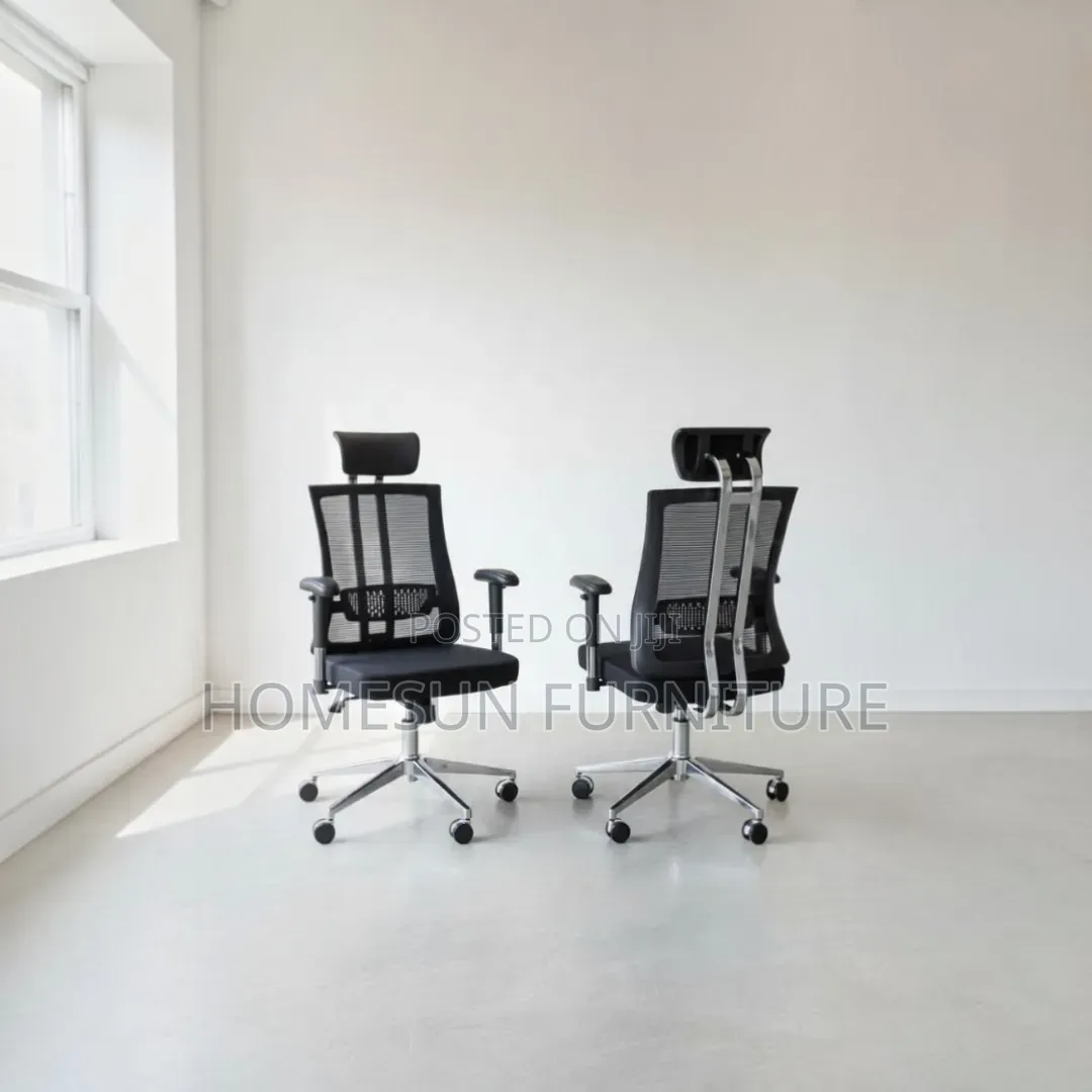 Office Chair – Black Ergonomic Mesh With Headrest