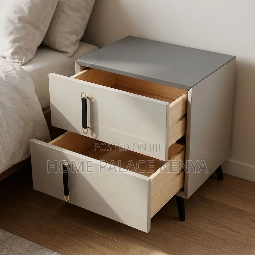 Nightstand; Soft Close Double Drawer Cabinet