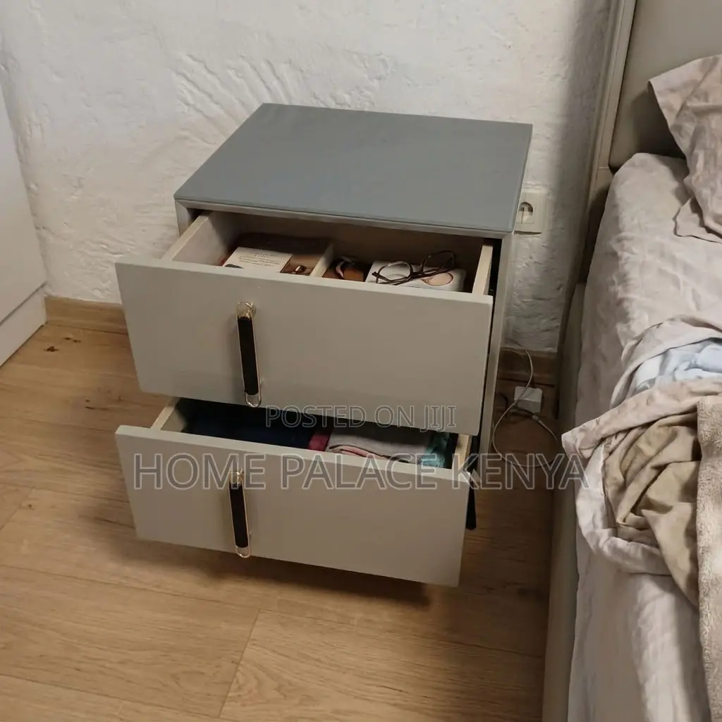 Nightstand; Soft Close Double Drawer Cabinet