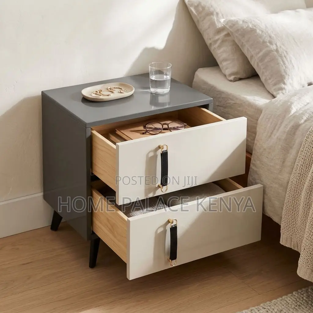 Nightstand; Soft Close Double Drawer Cabinet