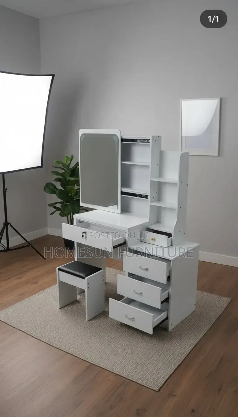 Dressing Table – White Vanity With Mirror and Storage Drawers