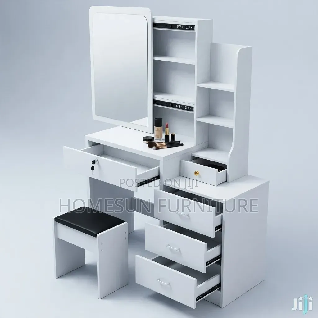 Dressing Table – White Vanity With Mirror and Storage Drawers