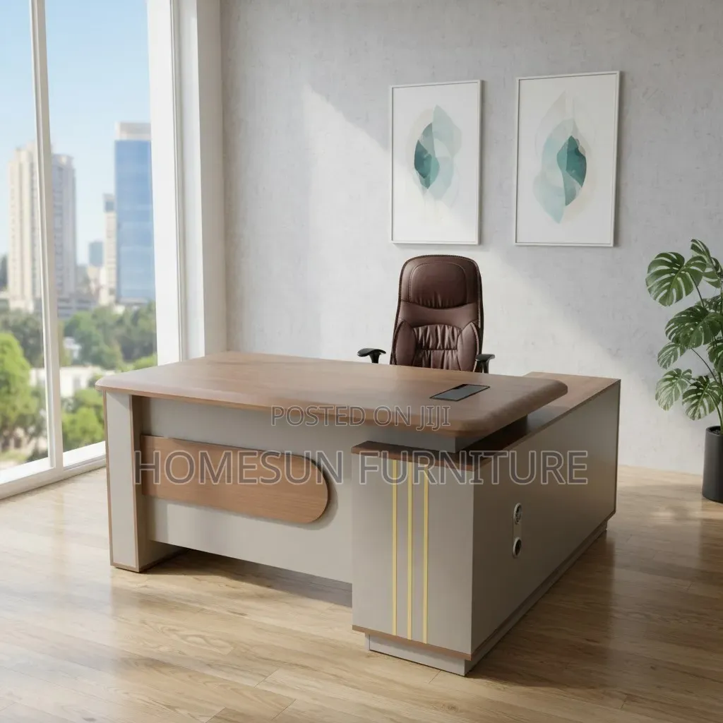 Executive Desk – Modern Beige and Walnut Office Table
