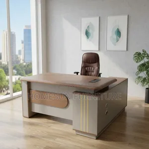 Executive Desk – Modern Beige and Walnut Office Table