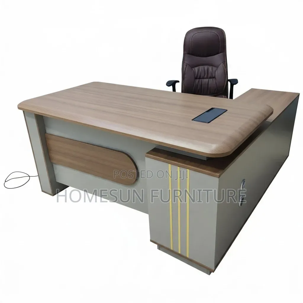 Executive Desk – Modern Beige and Walnut Office Table