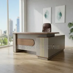 Executive Desk – Modern Beige and Walnut Office Table