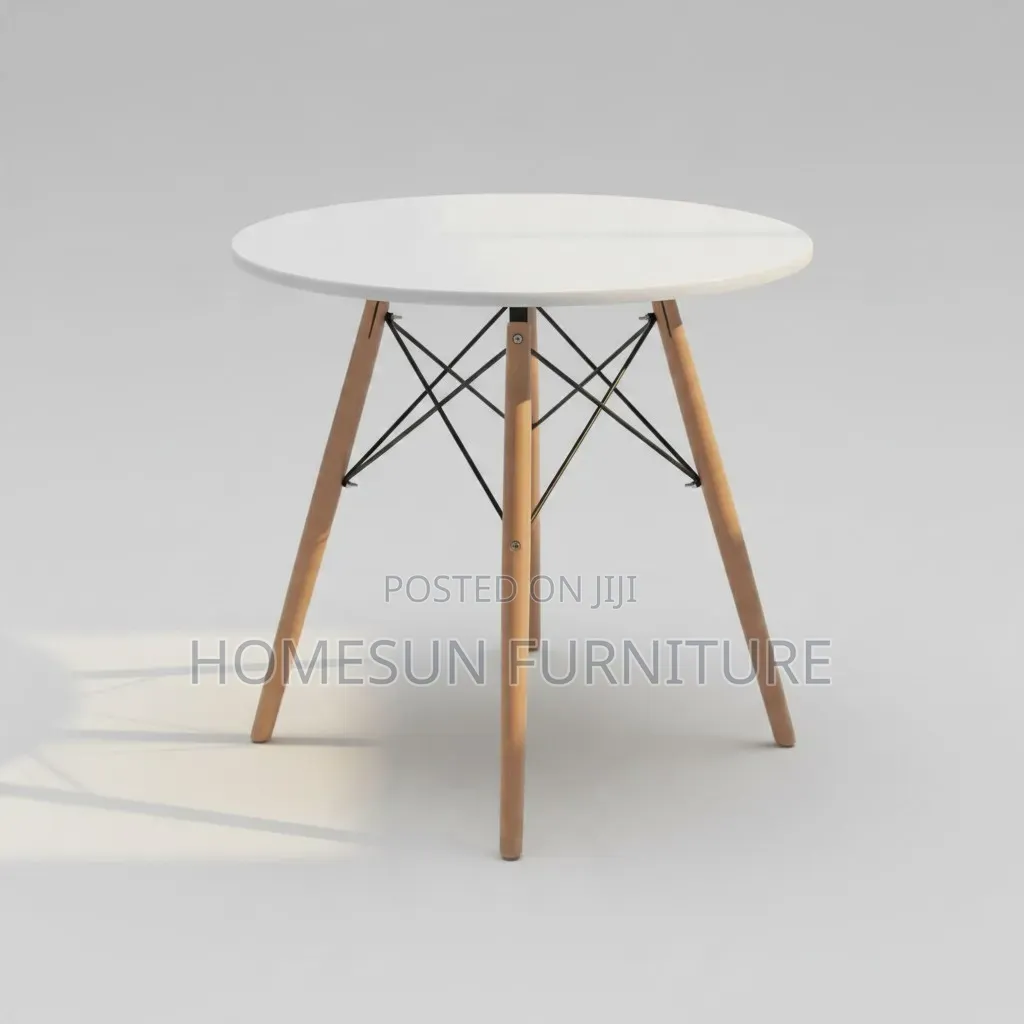 Dining Table – Round White Top With Wooden Legs