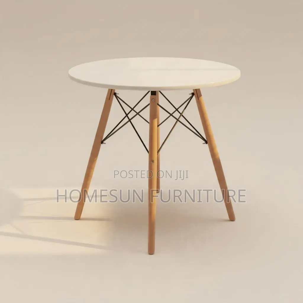 Dining Table – Round White Top With Wooden Legs