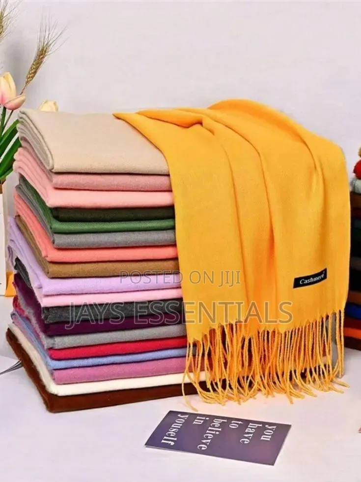 Soft, Warm, and Plain Colored Cashmere Scarfs With Tassel Ends