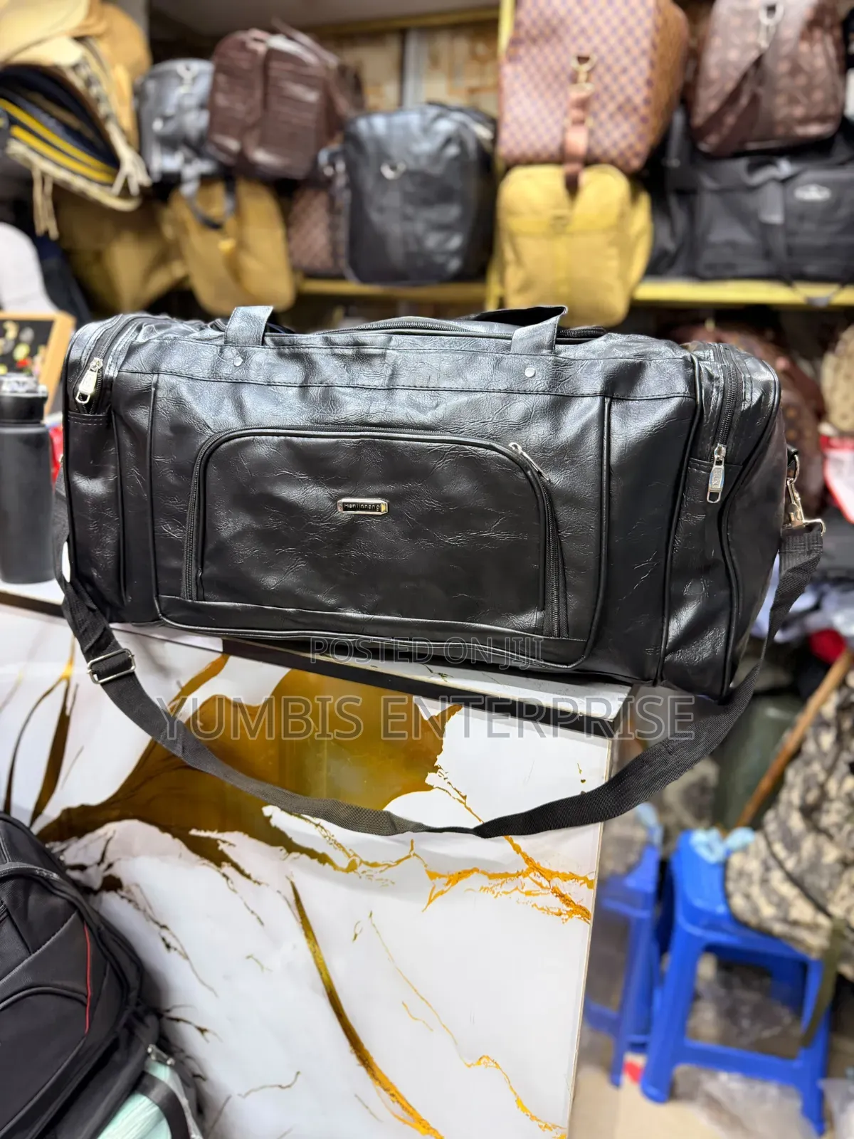 Big Pu Leather Black Multiple Pockets Travel Bag  