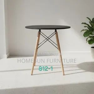 Side Table – Round Black Top With Wooden Legs