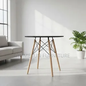Side Table – Round Black Top With Wooden Legs