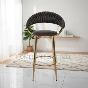 Bar Stool – Brown Padded Seat With Gold Metal Frame
