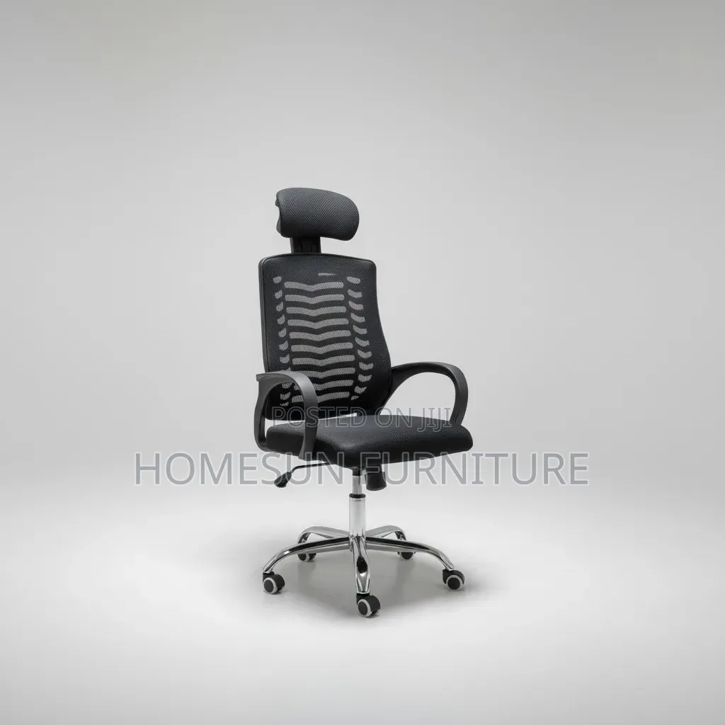 Office Chair – Black Ergonomic Mesh With Headrest