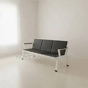 Office Bench – 3-Seater Black Cushions With White Frame