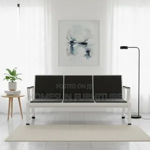 Office Bench – 3-Seater Black Cushions With White Frame