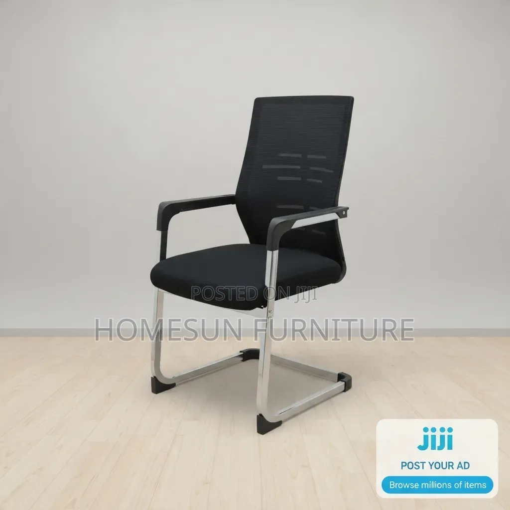 Visitor Chair – Black Mesh With Chrome Cantilever Frame