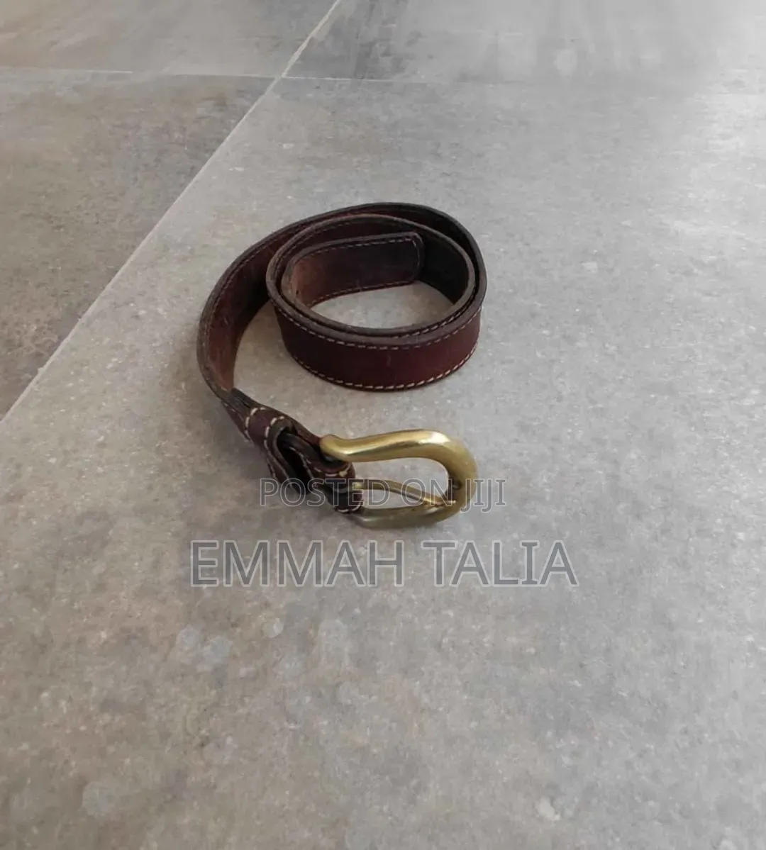 VINTAGE Brown Leather Belt W Brass Buckle
