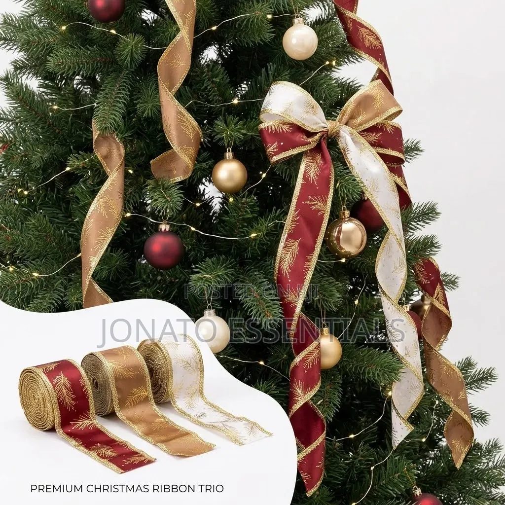 Christmas Tree Decoration Ribbon 5M Glitter Wired Edge